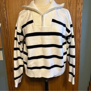 Woman’s XL Striped‎ quarter Zip Sweater Cozy Basic Chunky Preppy nautical